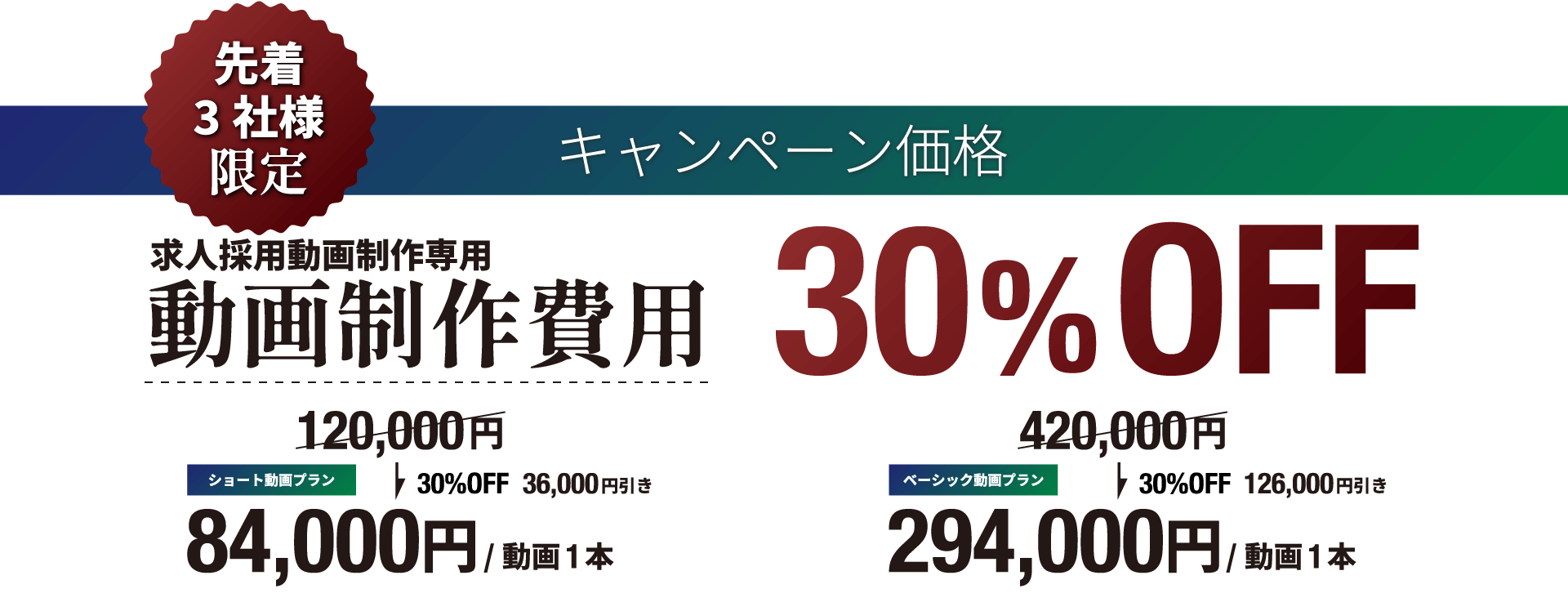 求人採用動画制作料金キャンペーン価格