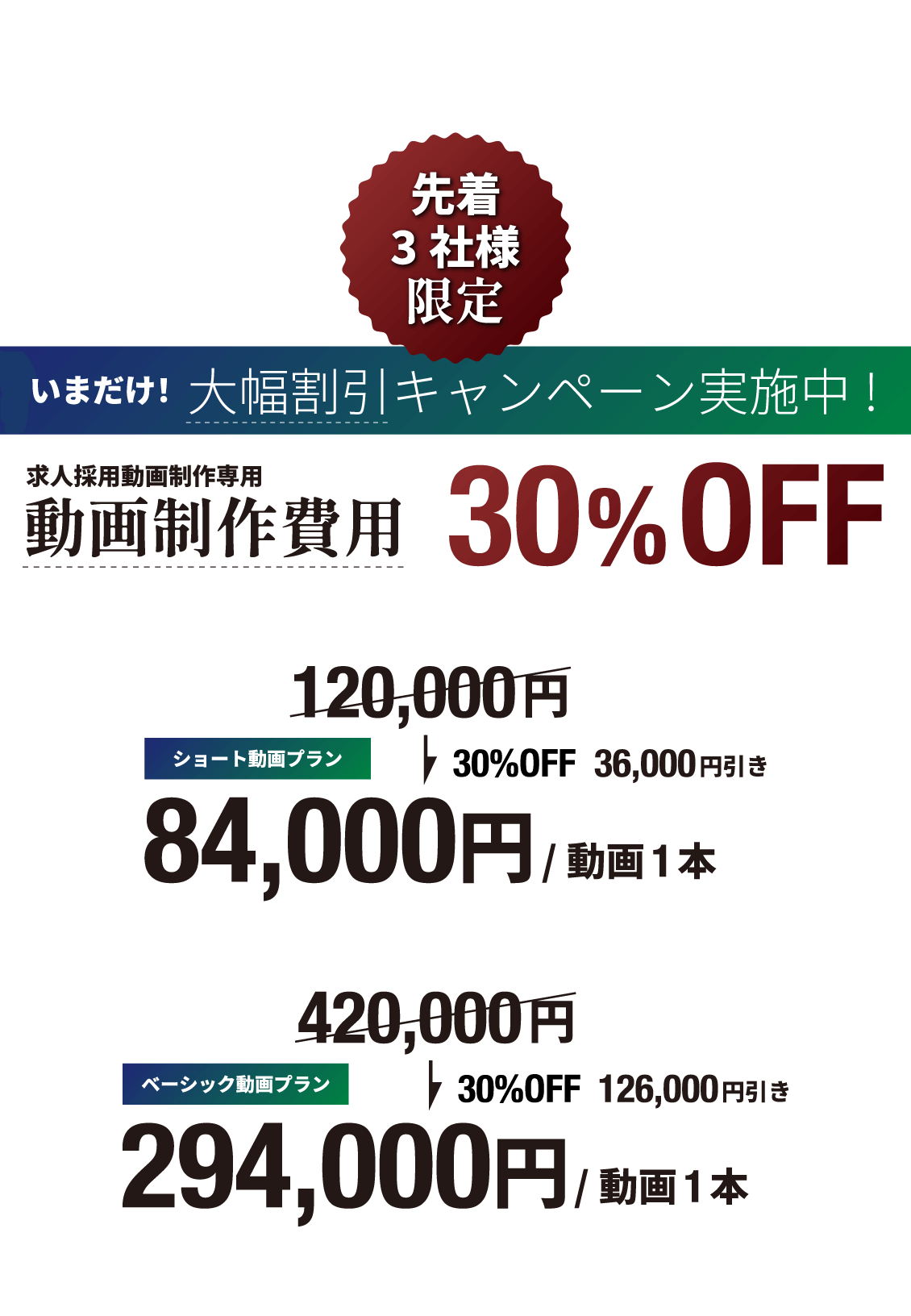 求人採用動画制作料金キャンペーン価格